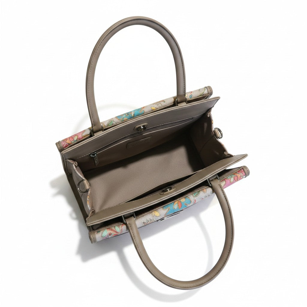 Women suede leather tote strap bag with kashmiri embroidery - White