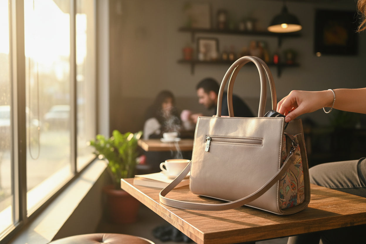 Women suede leather tote strap bag with kashmiri embroidery - White