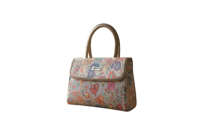 Women suede leather tote strap bag with kashmiri embroidery - White