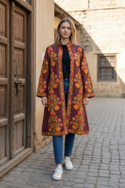 Women’s Woolen Long Coat – Elegant Winter Wear - Aubergine