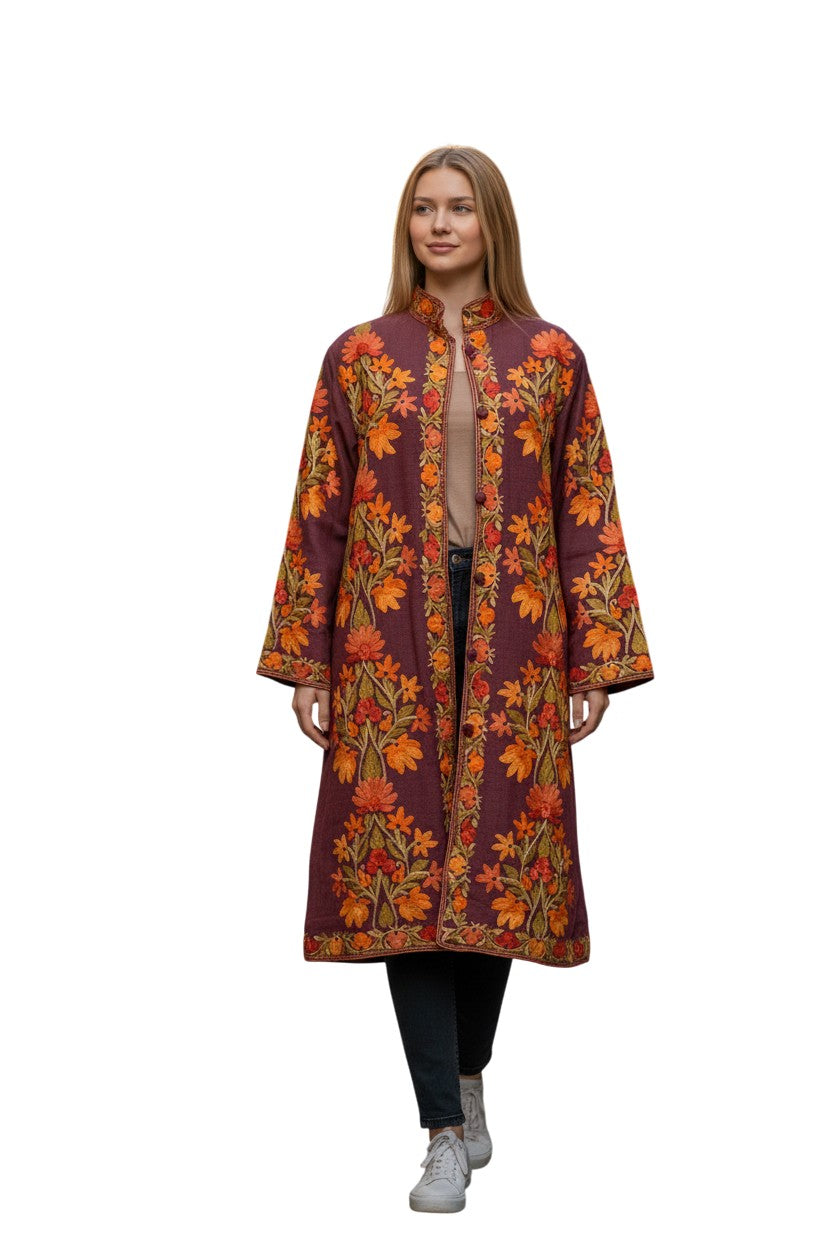 Women’s Woolen Long Coat – Elegant Winter Wear - Aubergine