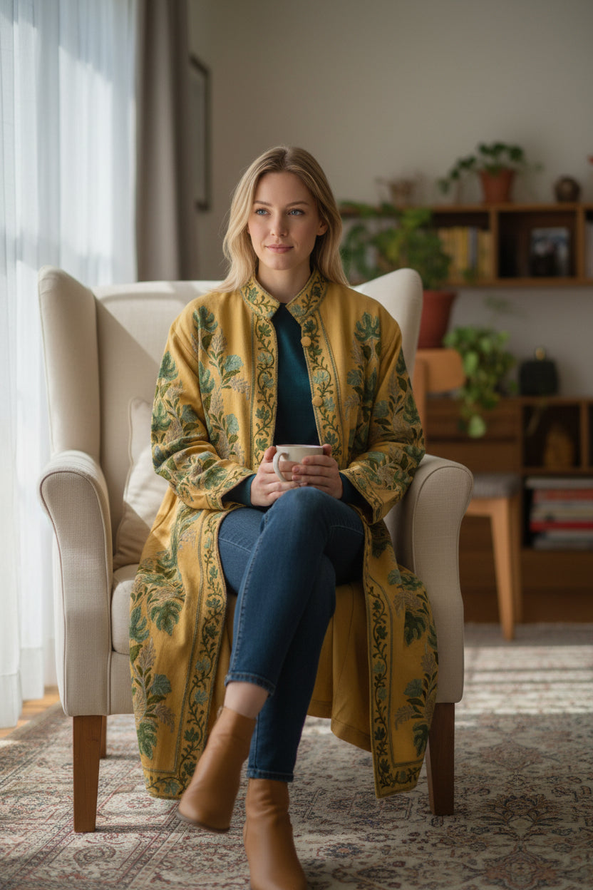 Women’s Woolen Long Coat – Elegant Winter Wear - Beige