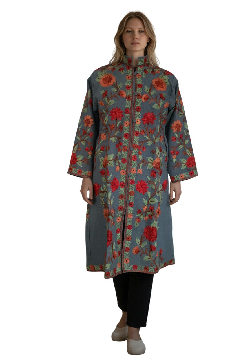 Women’s Woolen Long Coat – Elegant Winter Wear - Blue