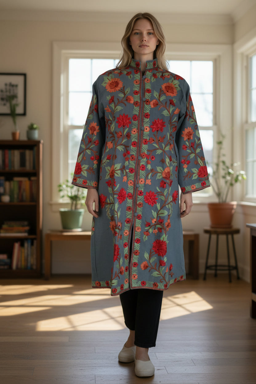 Women’s Woolen Long Coat – Elegant Winter Wear - Blue