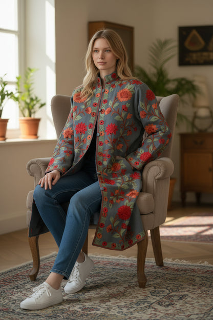 Women’s Woolen Long Coat – Elegant Winter Wear - Blue