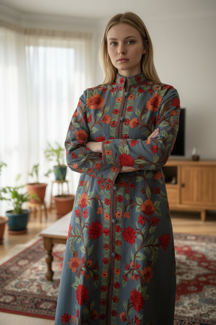 Women’s Woolen Long Coat – Elegant Winter Wear - Blue