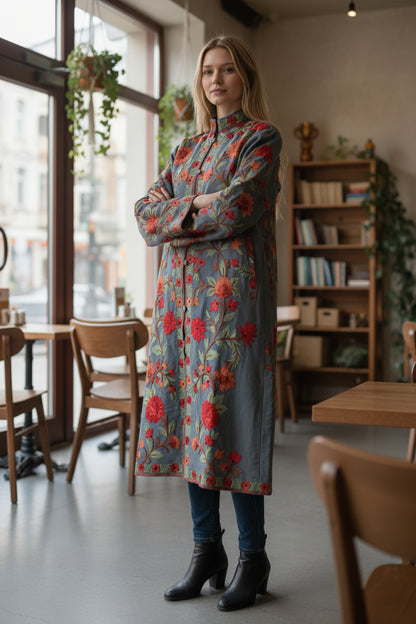 Women’s Woolen Long Coat – Elegant Winter Wear - Blue