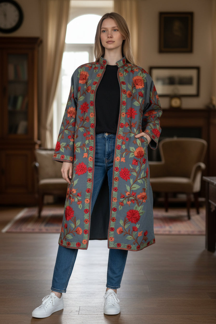 Women’s Woolen Long Coat – Elegant Winter Wear - Blue