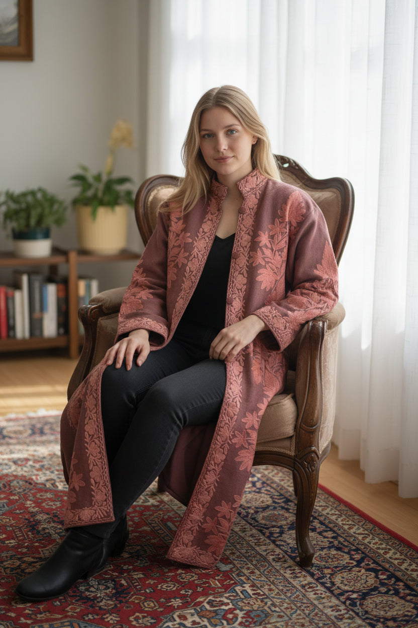 Women’s Woolen Long Coat – Elegant Winter Wear - Cocoa Brown