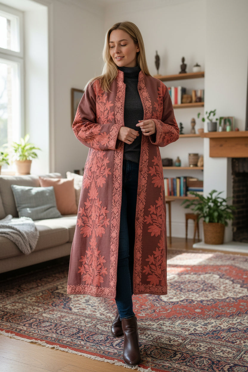 Women’s Woolen Long Coat – Elegant Winter Wear - Cocoa Brown