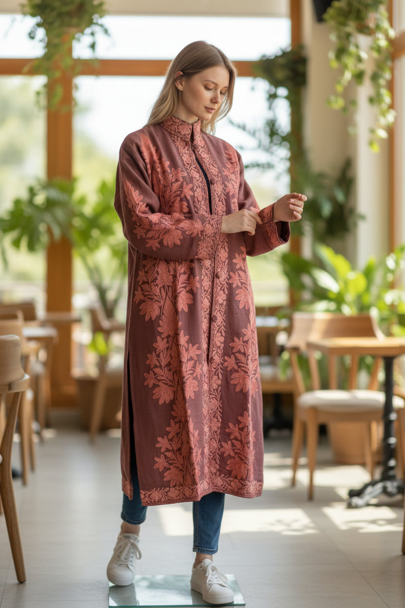 Women’s Woolen Long Coat – Elegant Winter Wear - Cocoa Brown