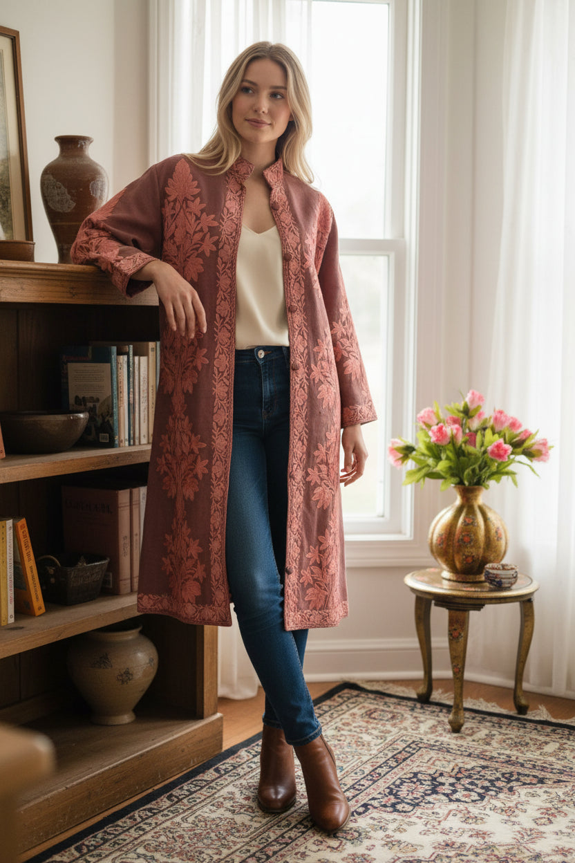 Women’s Woolen Long Coat – Elegant Winter Wear - Cocoa Brown