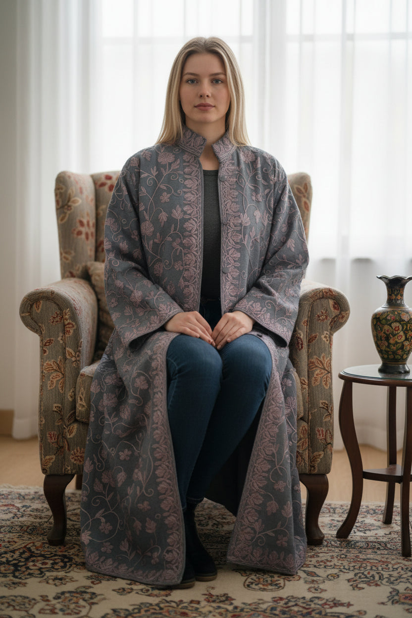 Women’s Woolen Long Coat – Elegant Winter Wear - Light Blue