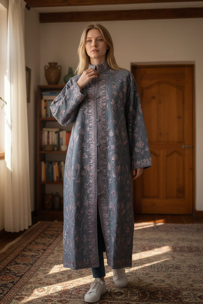 Women’s Woolen Long Coat – Elegant Winter Wear - Light Blue