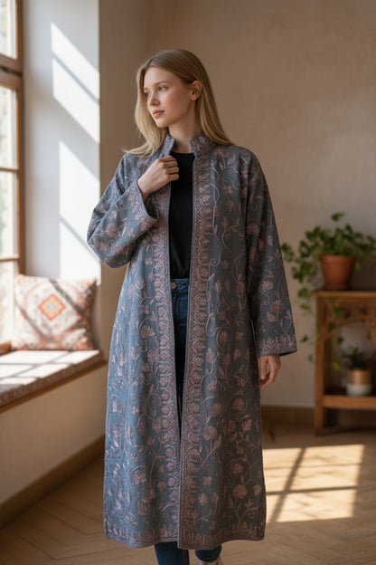 Women’s Woolen Long Coat – Elegant Winter Wear - Light Blue