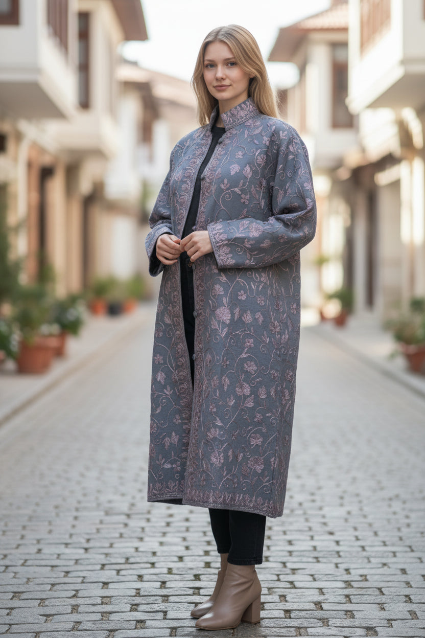 Women’s Woolen Long Coat – Elegant Winter Wear - Light Blue