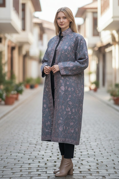 Women’s Woolen Long Coat – Elegant Winter Wear - Light Blue