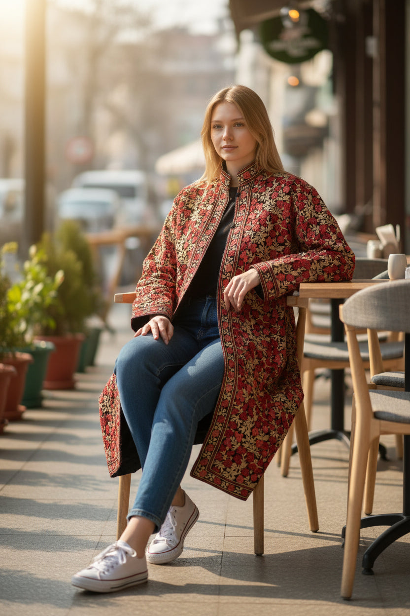 Women’s Woolen Long Coat – Elegant Winter Wear - Maroon2