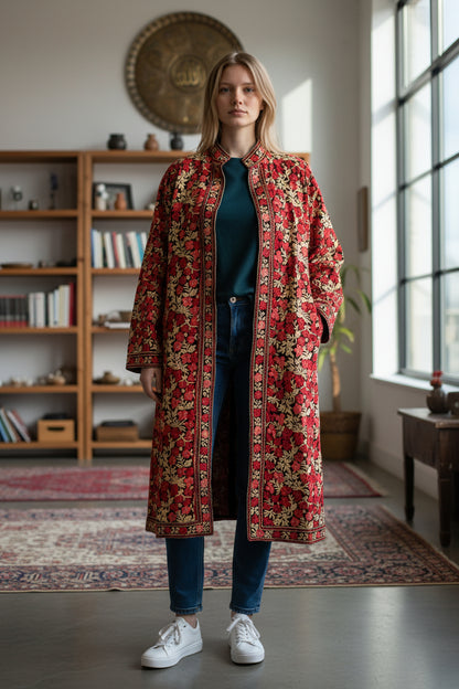 Women’s Woolen Long Coat – Elegant Winter Wear - Maroon2