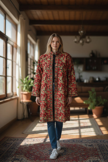 Women’s Woolen Long Coat – Elegant Winter Wear - Maroon2