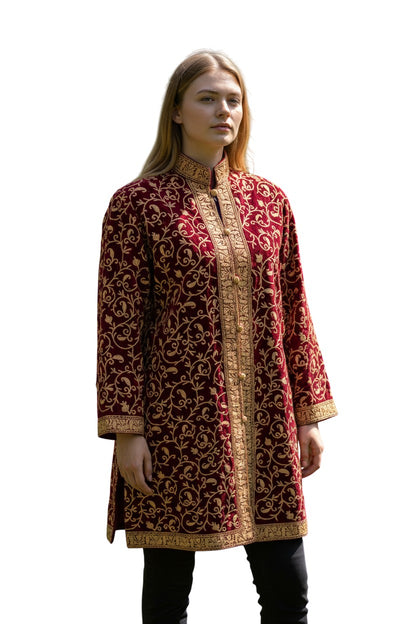 Women’s Woolen Long Coat – Elegant Winter Wear - Maroon