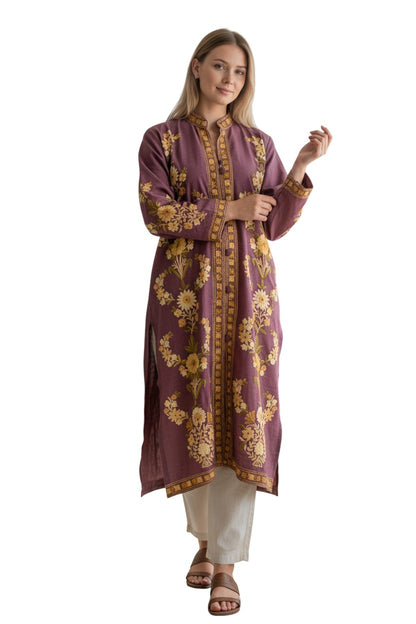 Women’s Woolen Long Coat – Elegant Winter Wear - Plum Purple