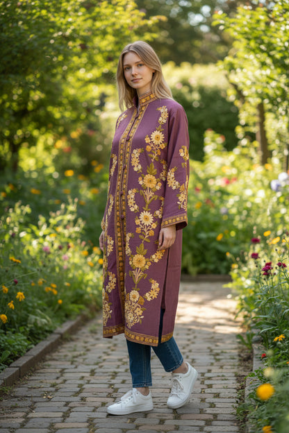 Women’s Woolen Long Coat – Elegant Winter Wear - Plum Purple