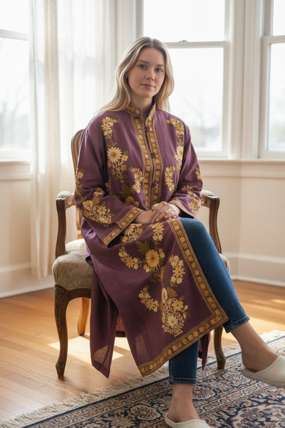 Women’s Woolen Long Coat – Elegant Winter Wear - Plum Purple