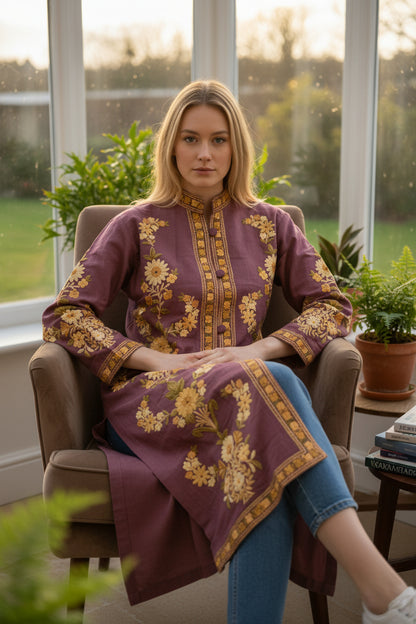 Women’s Woolen Long Coat – Elegant Winter Wear - Plum Purple