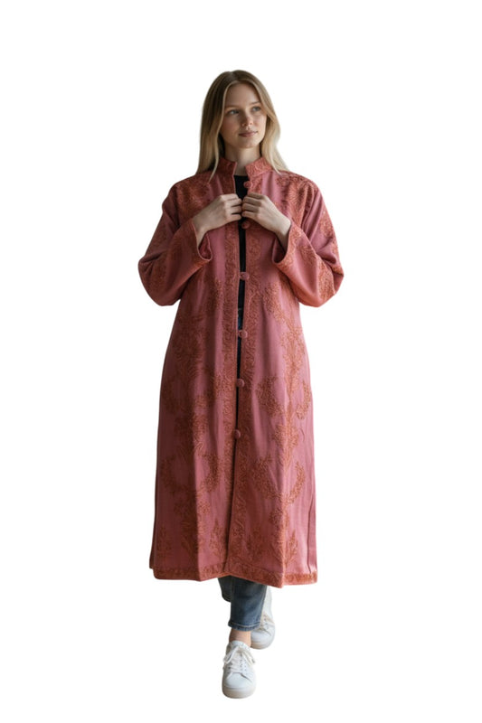 Women’s Woolen Long Coat – Elegant Winter Wear - Pink