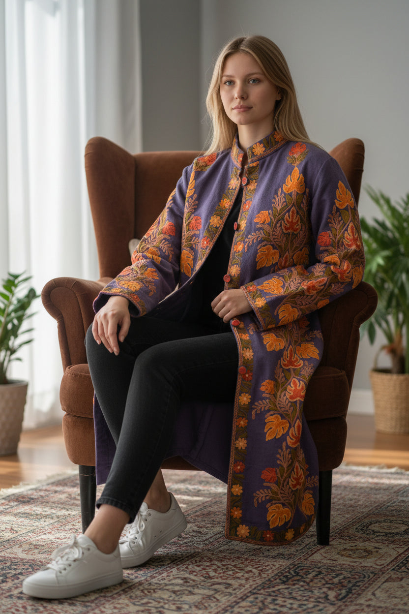 Women’s Woolen Long Coat – Elegant Winter Wear - Royal Blue