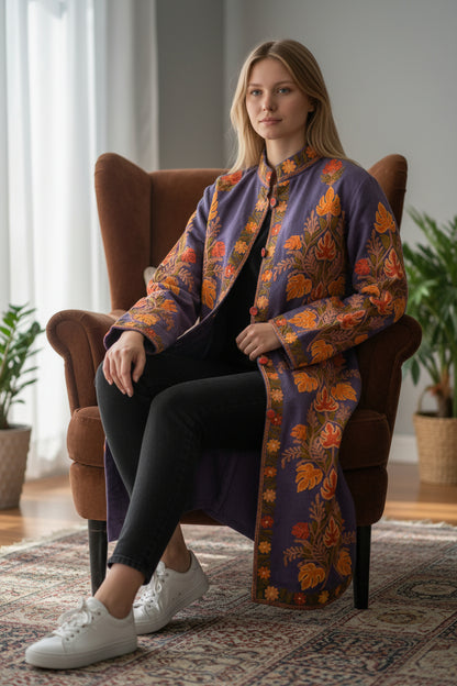 Women’s Woolen Long Coat – Elegant Winter Wear - Royal Blue