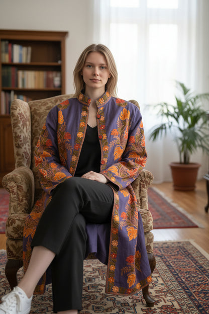 Women’s Woolen Long Coat – Elegant Winter Wear - Royal Blue
