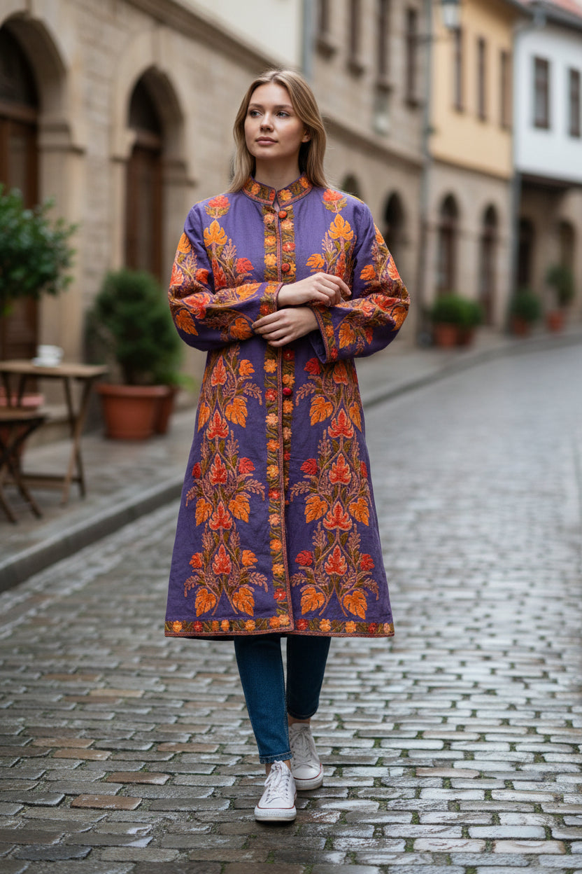 Women’s Woolen Long Coat – Elegant Winter Wear - Royal Blue