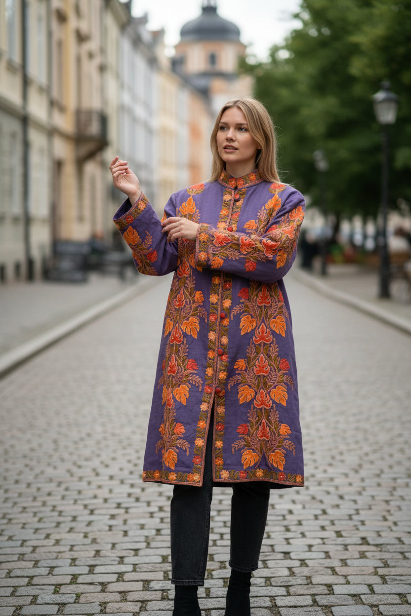 Women’s Woolen Long Coat – Elegant Winter Wear - Royal Blue
