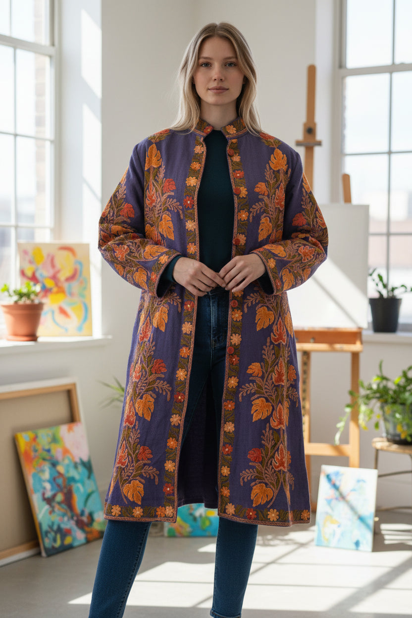 Women’s Woolen Long Coat – Elegant Winter Wear - Royal Blue