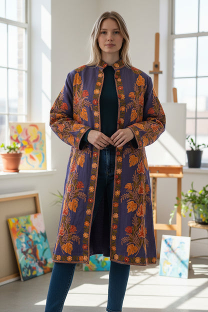 Women’s Woolen Long Coat – Elegant Winter Wear - Royal Blue