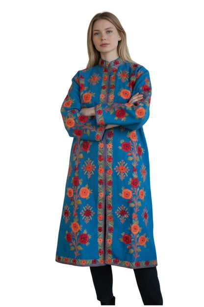 Women’s Woolen Long Coat – Elegant Winter Wear - Turquoise