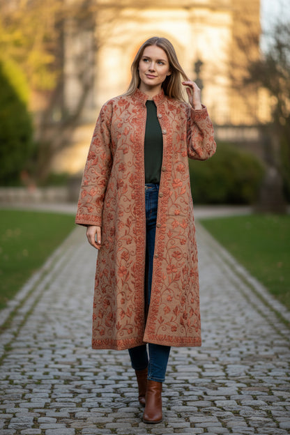 Women’s Woolen Long Coat – Elegant Winter Wear - Warm Greige