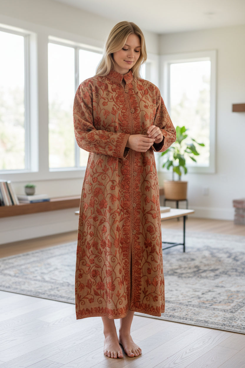 Women’s Woolen Long Coat – Elegant Winter Wear - Warm Greige