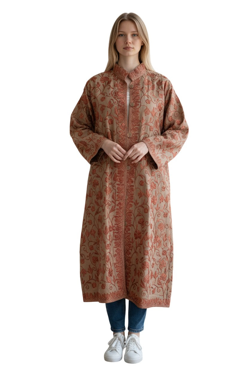 Women’s Woolen Long Coat – Elegant Winter Wear - Warm Greige