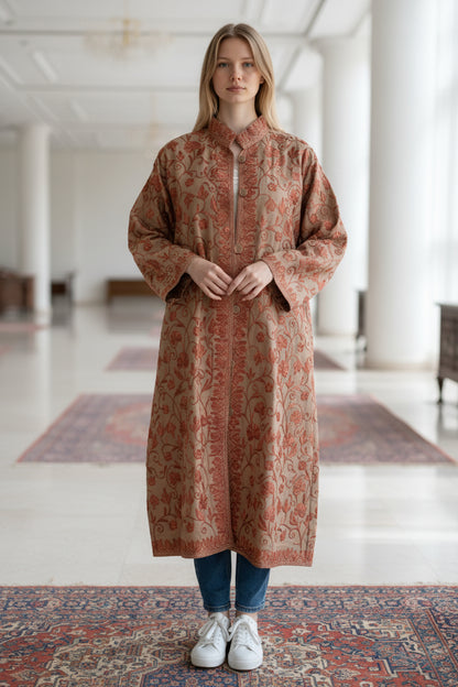 Women’s Woolen Long Coat – Elegant Winter Wear - Warm Greige