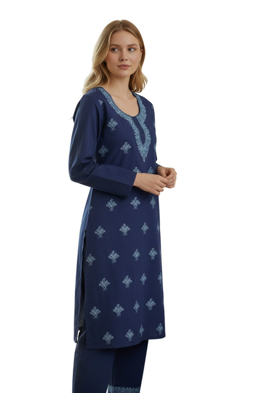 Women Cotton Suits with Kashmiri Hand Embroidery Two Piece Suit - Blue