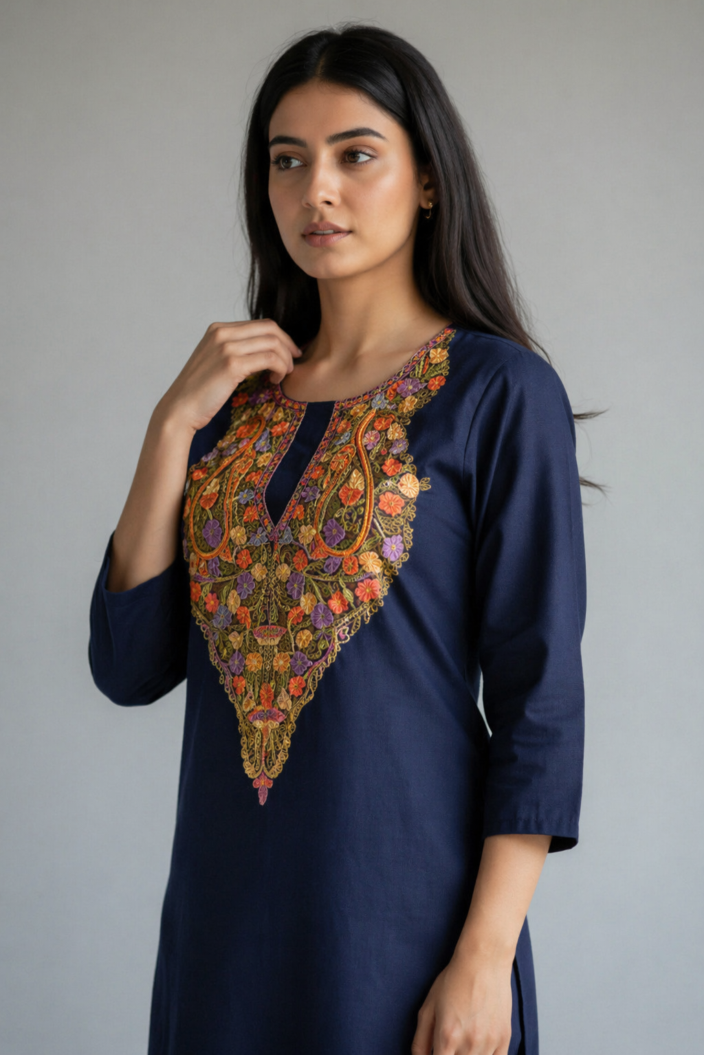Women Cotton Suits with Kashmiri Hand Embroidery Two Piece Suit - Blue