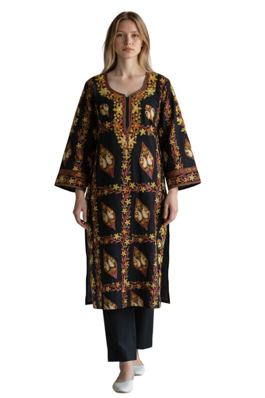 Women Cotton Suits with Kashmiri Embroidery Two Piece Suit - Black