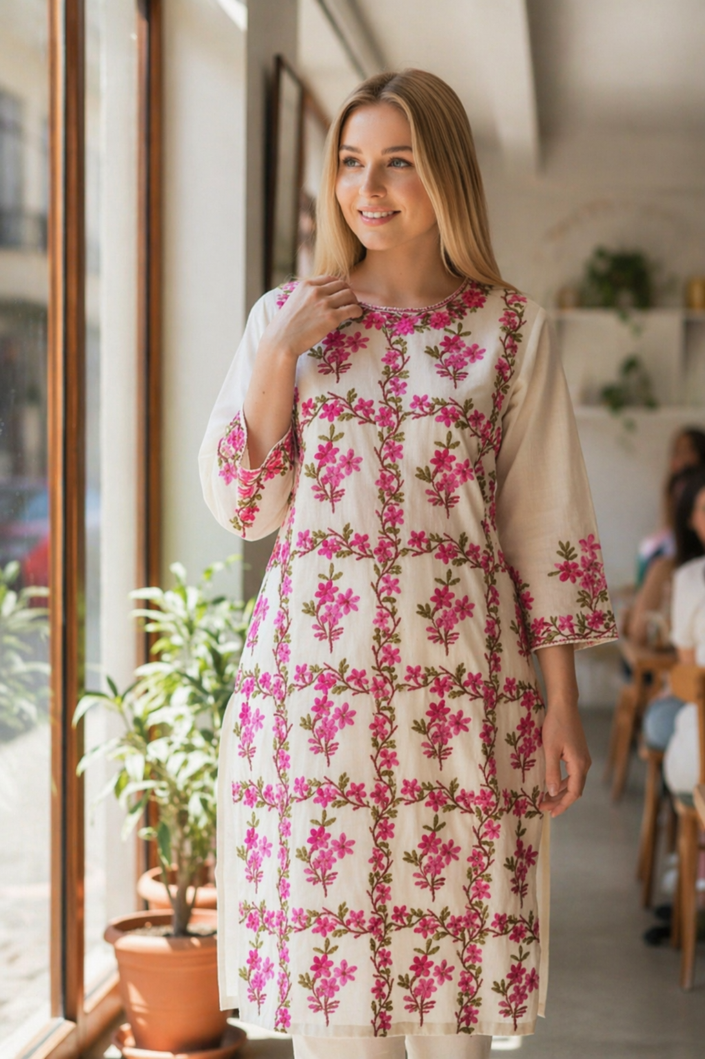Women Cotton Suits with Kashmiri Embroidery Two Piece Suit - White
