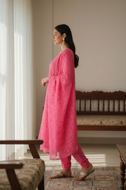 Women Cotton Suits with Kashmiri Embroidery Three Piece Suit  (Pink)