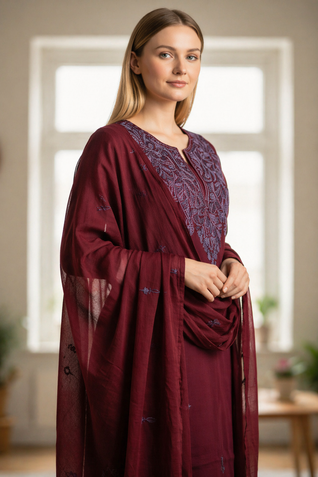 Women Cotton Suits with Kashmiri Embroidery Salwar Suits - Maroon
