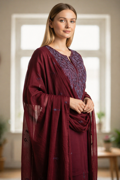 Women Cotton Suits with Kashmiri Embroidery Salwar Suits - Maroon