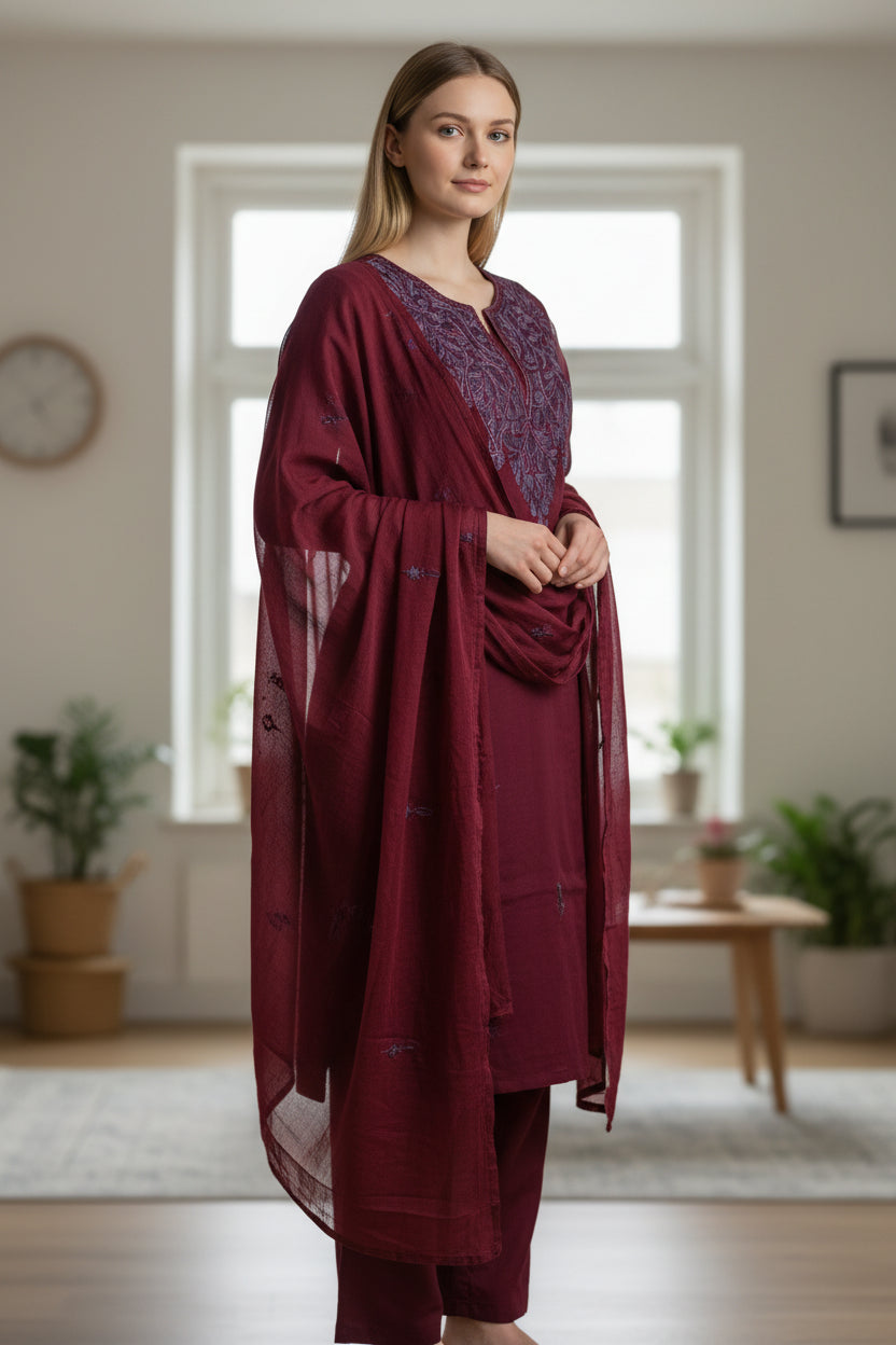 Women Cotton Suits with Kashmiri Embroidery Salwar Suits - Maroon